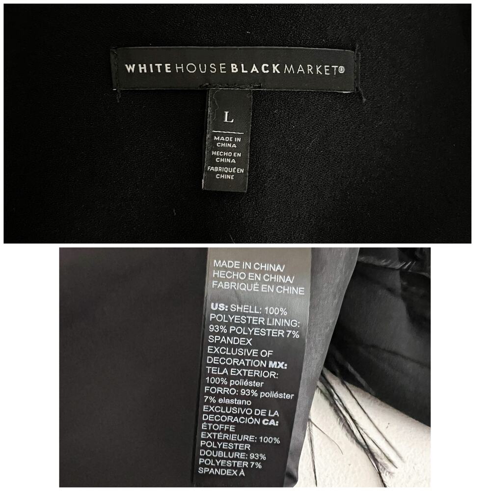 White House Black Market | Black Feather Hem Open Front Cropped Jacket Blazer L - Picture 7 of 8